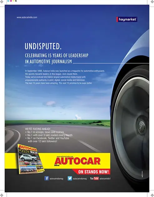 Autocar India 15-year anniversary print advertisement